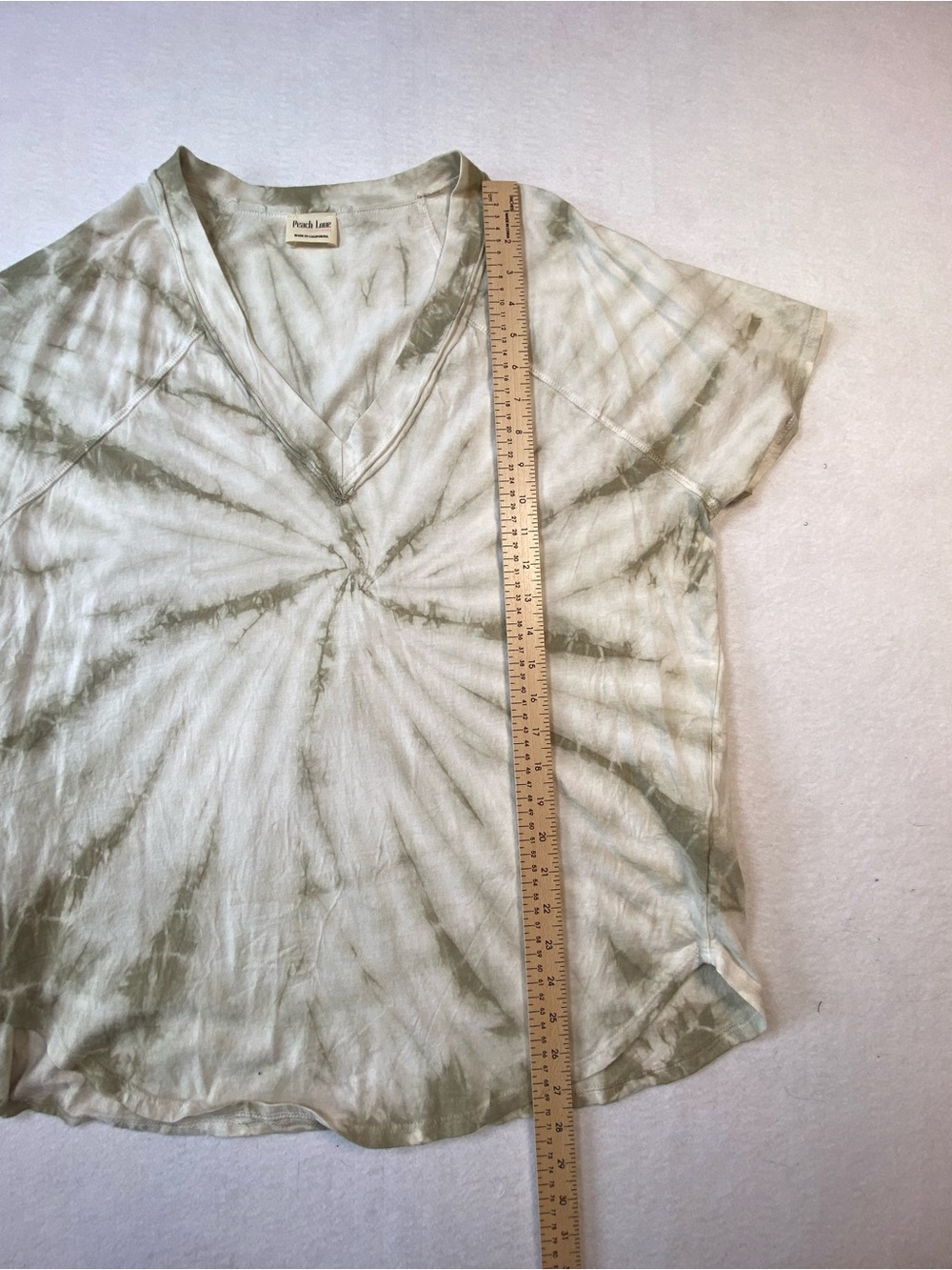 Peach Love‎ California NWOT 100% Cotton Olive Tie-Dye Tee Small Boho Oversized - Picture 12 of 13